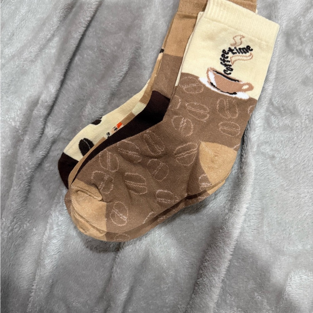 Coffee-Themed Men's Socks Set - Brown and Tan - 5 Pack - Picture 2 of 5